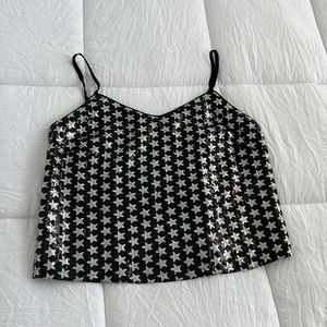 black and silver star sequence top
